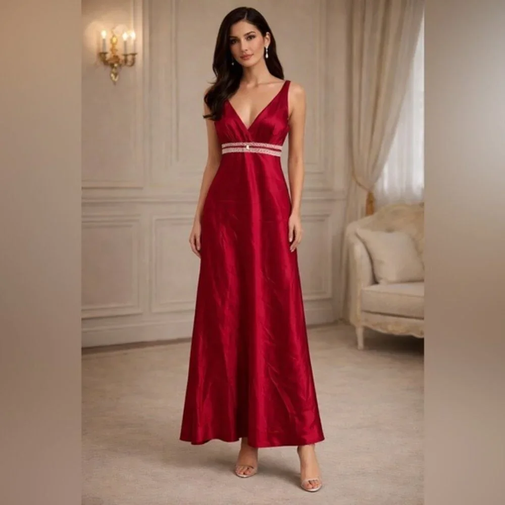 VTG 90s Regency-core Satin Slip Dress Burgundy Babydoll Lace Cameo XL Romantic